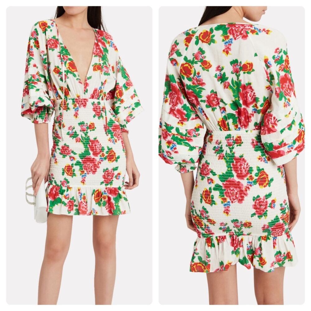 RHODE Anya Smocked Floral Flounce Dress